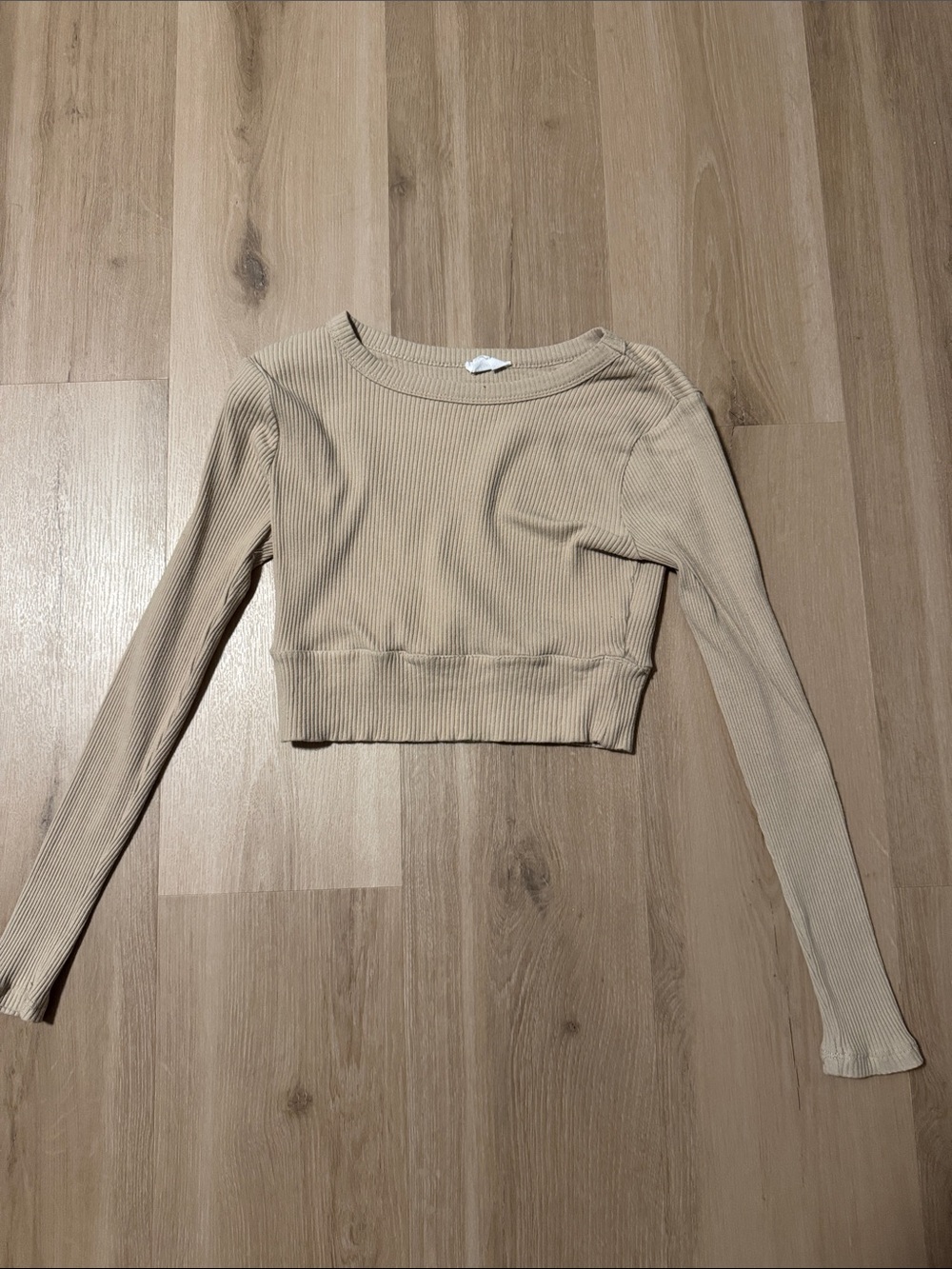 Cotton On Beige Ribbed Long-Sleeve Crop Top